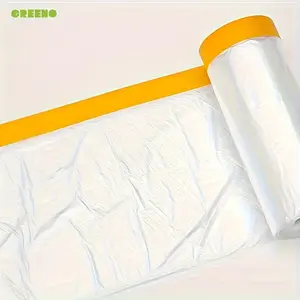 Pre-Taped Masking Film, Clear Plastic Sheeting Plastic Drop Cloths For Painting, Automotive Appliance, Plastic Sheeting Cover For Home Painting, Greeno