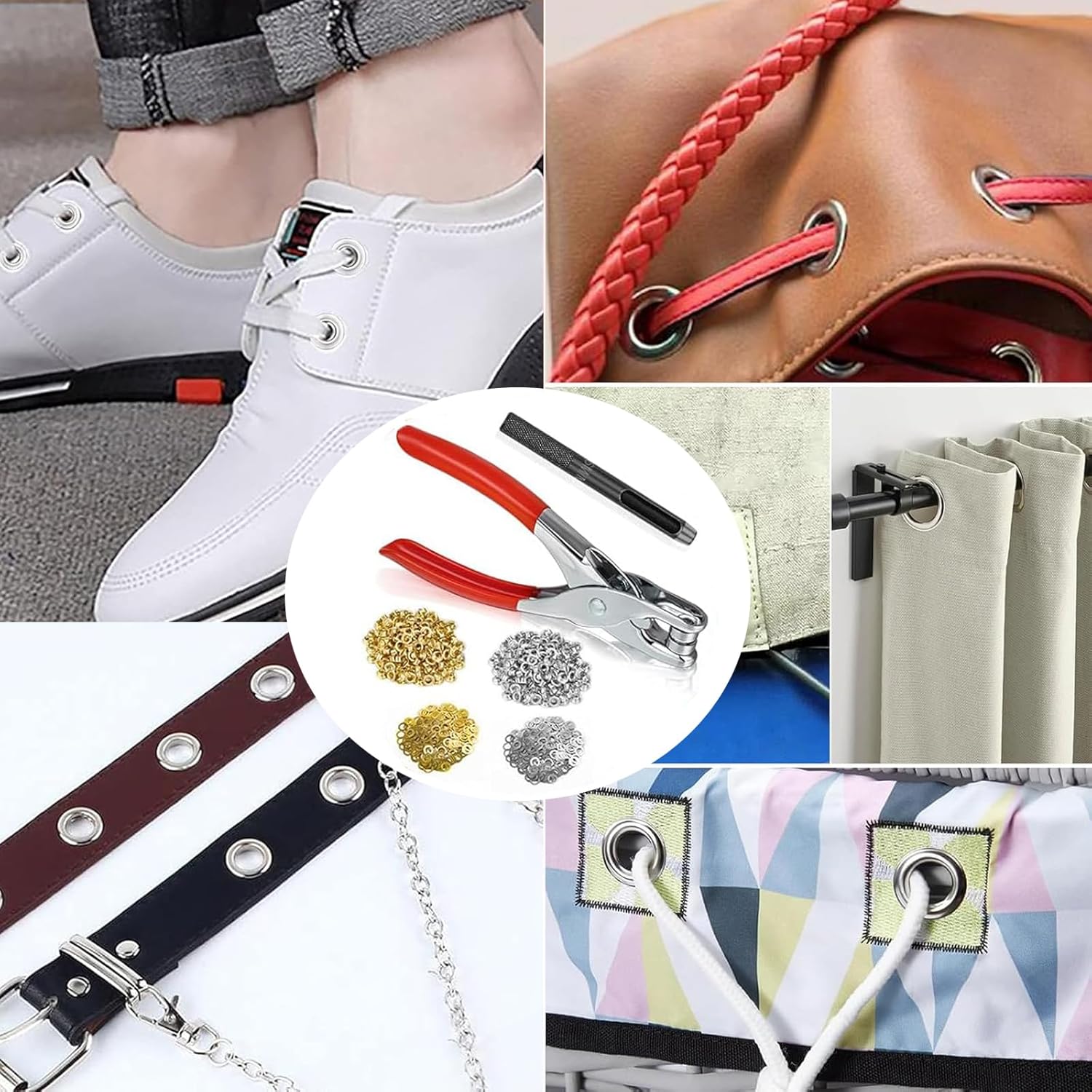803Pcs Grommet Eyelet Pliers Kit 1/4 Inch 6mm Inside Diameter with 800 Metal Eyelets & Washers in Gold Silver for Leather Belt Shoes Crafts Seamless Stitching 803Pcs Grommet Eyelet Pliers Kit 1/4 Inch 6mm Inside Diameter with 800 Metal Eyelets & Washers in Gold Silver for Leather Belt Shoes Crafts Seamless Stitching