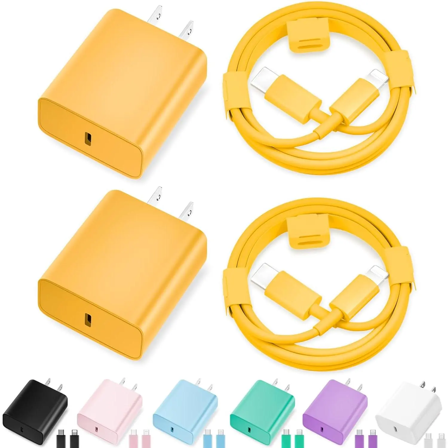 iPhone Charger Fast Charging,[ MFi Certified] 2Pack 20W Type C Fast Charger Block with 6FT USB C to Lightning Cable Compatible for iPhone 14/13/12/11 Pro Max/Xs Max/XR/X,iPad (Yellow)