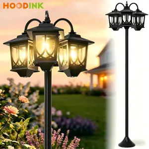 Hoodink Solar Lamp Post, Solarlights with 3-head, Outdoorlighting, Waterproof Outdoor Lamp Post Lights, Solar Outdoor Lights for Lawn, Pathway, Yard, Front/ Back Door, 60 Lumens,Decoration, Mothersdaygifts