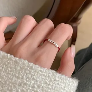 Handwoven Lucky Bead Ring with Red String for Lucky Year - Adjustable New Year Closed Ring - Fashionable  High-End Hand Jewelry - Perfect Gift for Daily Wear, Students, Best Friends, and Friends