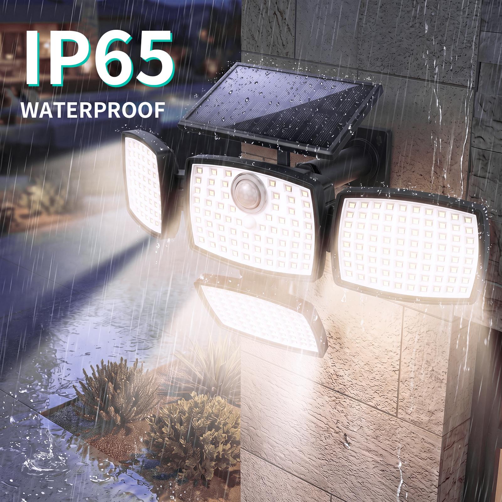 Hoodink Solar Outdoor Wall Light - 4500LM Flood Beam, 306LED 4-Heads Motion Sensor, Remote Control, 270°Wide Angle, IP65 Waterproof, Easy Install, 3 Modes, Solar No Wiring, Adjustable Flood & Spot Lighting, Outdoor Lighting Solutions for Backyard