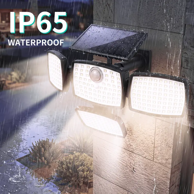 Hoodink Solar Outdoor Wall Light - 4500LM Flood Beam, 306LED 4-Heads Motion Sensor, Remote Control, 270°Wide Angle, IP65 Waterproof, Easy Install, 3 Modes, Solar No Wiring, Adjustable Flood & Spot Lighting, Outdoor Lighting Solutions for Backyard Hoodink Solar Outdoor Wall Light - 4500LM Flood Beam, 306LED 4-Heads Motion Sensor, Remote Control, 270°Wide Angle, IP65 Waterproof, Easy Install, 3 Modes, Solar No Wiring, Adjustable Flood & Spot Lighting, Outdoor Lighting Solutions for Backyard