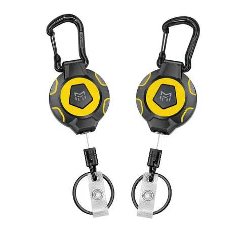 MNGARISTA 2-Pack Sturdy Retractable Keychains, 10 oz Retraction, 31.5" Stainless Steel Cord, Heavy-Duty Carabiner ID Holder, Polycarbonate EDC Reel with Strap & Key Ring Clip, Easy Access for Everyday Carry Daily Use
