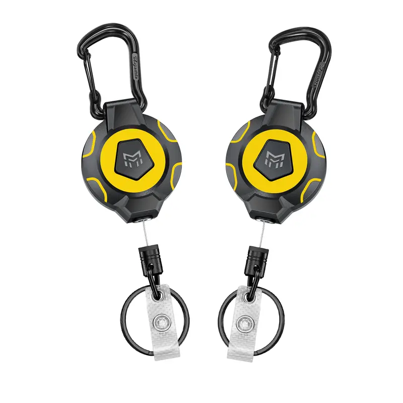 MNGARISTA 2-Pack Sturdy Retractable Keychains, 10 oz Retraction, 31.5" Stainless Steel Cord, Heavy-Duty Carabiner ID Holder, Polycarbonate EDC Reel with Strap & Key Ring Clip, Easy Access for Everyday Carry Daily Use
