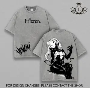 Frieren Beyond Journey’s End Venom Fusion Wash Tee, Vintage Washed Oversized Anime Tee, Dark Manga Graphic Top, Heavy Cotton Streetwear Animecore Menswear Daily Outfit boxy shirt