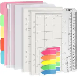 A5 6 Holes Binder Refill Value Set, 90sheets monthly plan loose leaf paper with stickers and dividers, planner insert with binder pockets for A5 6 holes refillable notebook