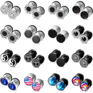 FINREZIO 16 Pairs 316L Stainless Steel Fake Gauges Earrings for Men Women Barbell Stud Earrings Mixed Color Cheater Fake Ear Plugs Faux Gauges Earrings Ear Tunnel Daily