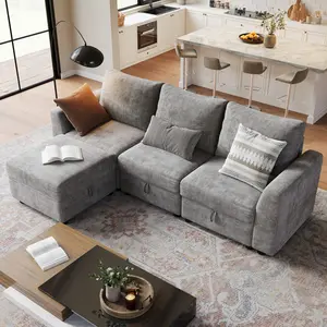 Boneless Sectional Couch ️ Modular Sofa Set with Storage, Cloud-Plush Chenille Couch, U Shaped with Ottoman & Chair, Convertible Sofa Bed for Living Room, Large Family-Friendly Sectional with Hidden Storage