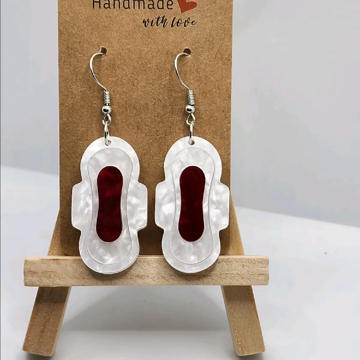 Handmade Sanitary Pad Hook Earrings, Unisex Plastic Novelty Fashion Accessories, Lightweight Easy-to-Wear Gag Gift for Humor Lovers