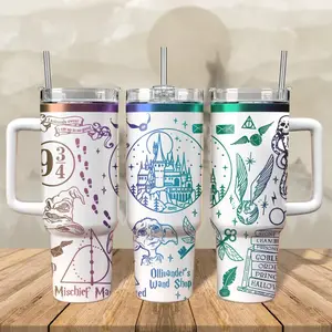 H Potter 40oz Tumbler Stainless Steel, With Handle – Magic Wizard Series Design, Perfect Gift for Fans Gift for Christmas