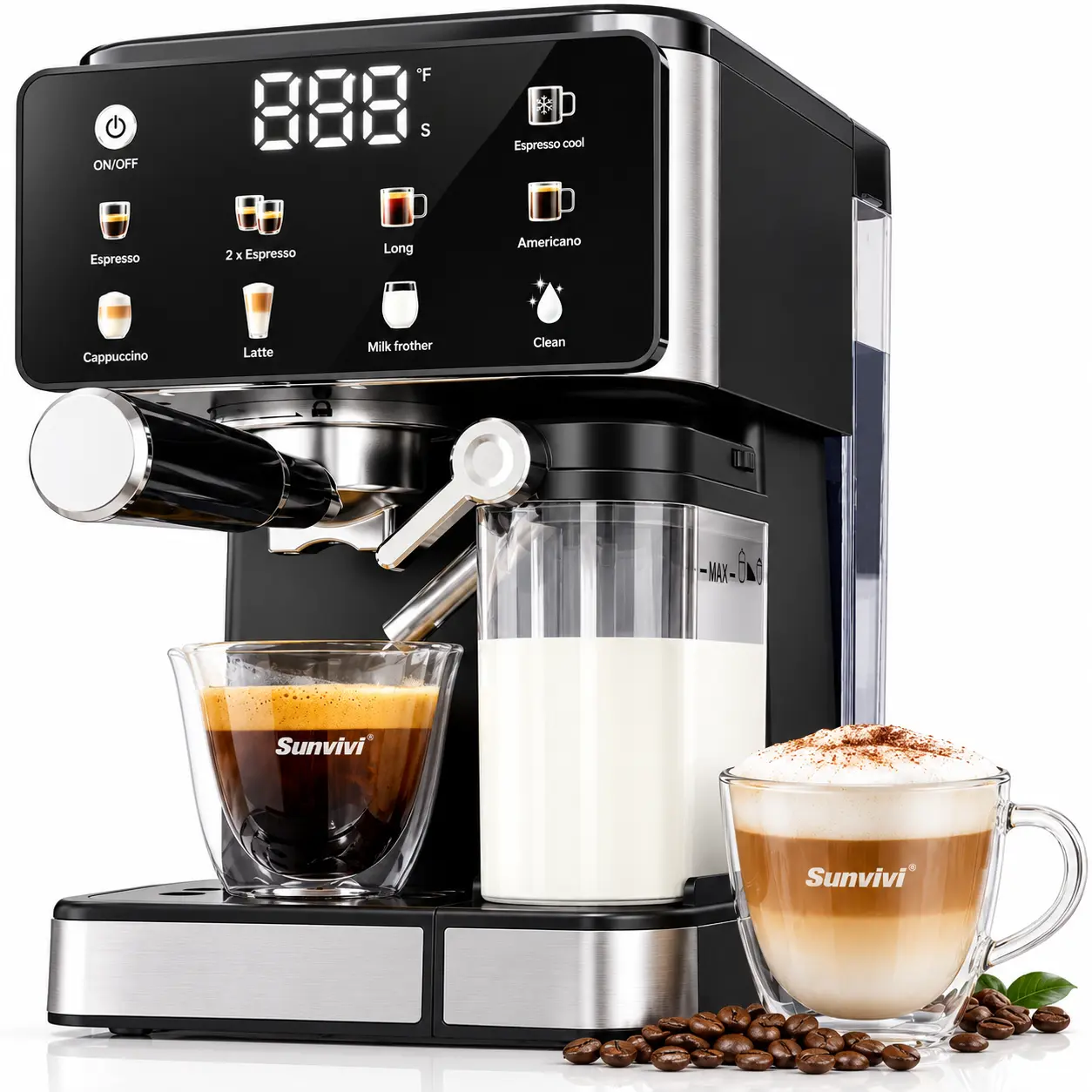 Sunvivi 3-in-1 Espresso Machine with Automatic Milk Frother, Fast Heat for Iced Coffee & Cold Brew, One-Touch Digital Touchscreen for Latte, Cappuccino & Espresso, Compact Coffee Maker for Home Barista   coffee bar station coffee maker machine