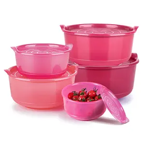 ANJUKE Colorful Cooking Series Lidded Prep Bowl Set—Vegetable & Fruit Salad Bowl Plastic Mini Mixing Bowl Set (with Lids), 5-Piece Set, Pink