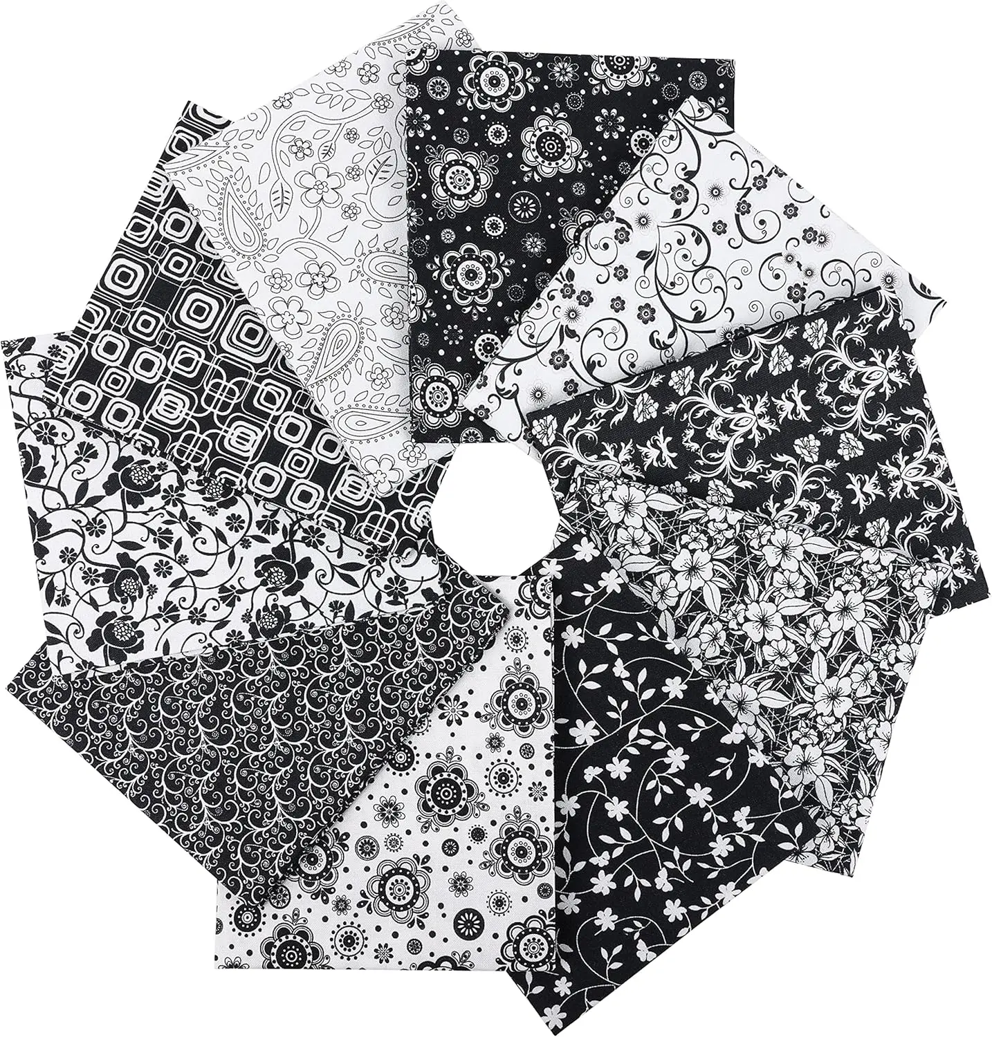 Newbrothread-Craftido 100% Cotton Quilting Fabric Bundles - 10 Fat Quarters (18"x21"), Medium Weight 5.2oz Premium Fabric, Soft Breathable Material for Quilting, Sewing (Black & White Flower) - Father's Day Gift Ideas, TikTokShopDealsforYouDays