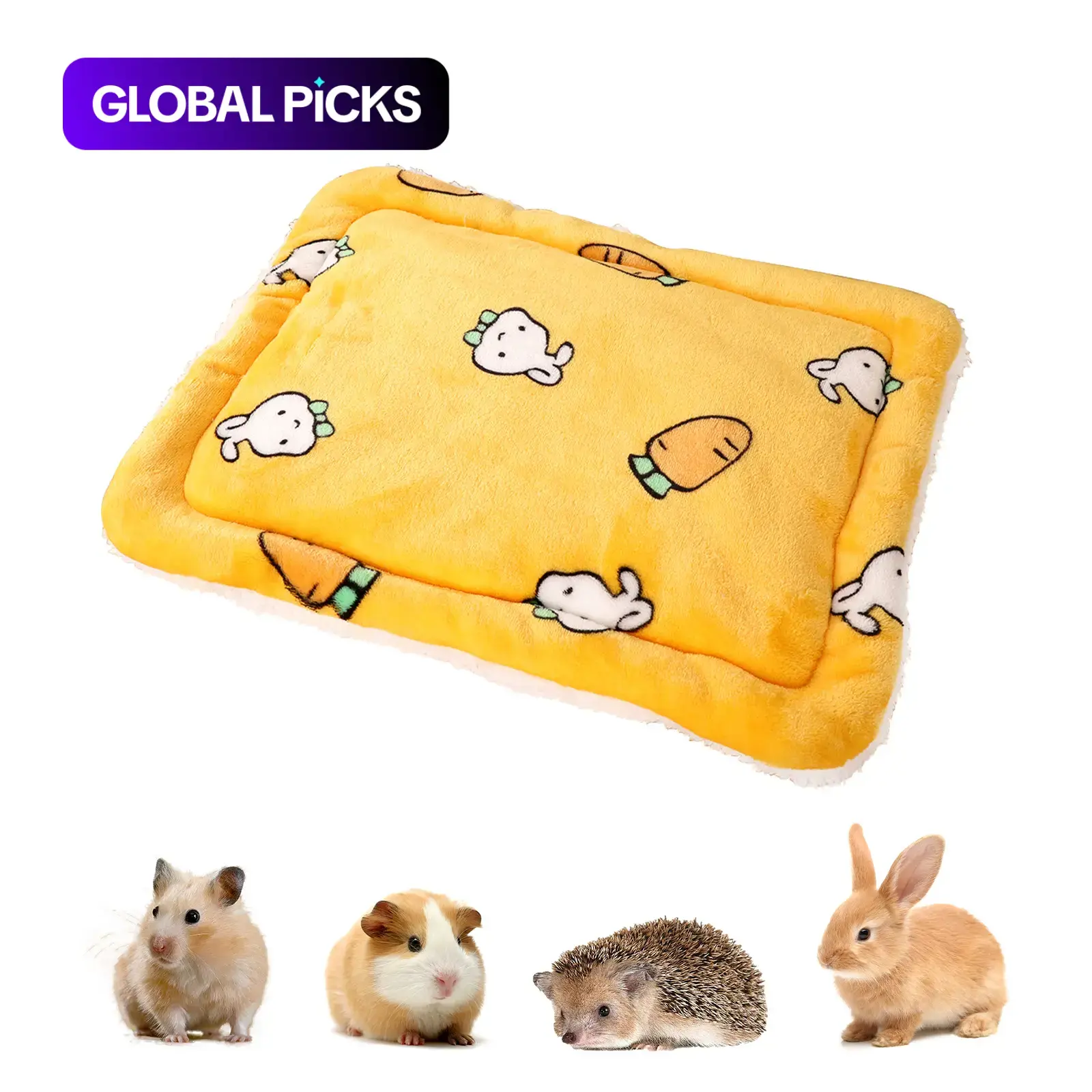 Small Animal Soft Bed Mat, Carrot Pattern Cute Cartoon Graphic, Soft Washable Design with Cashmere Pellets, 3 Colors, for Hamster, Guinea Pig, Rabbit, Rat, Hedgehog & Bunny, Rodent Bed #GLOBAL PICKS