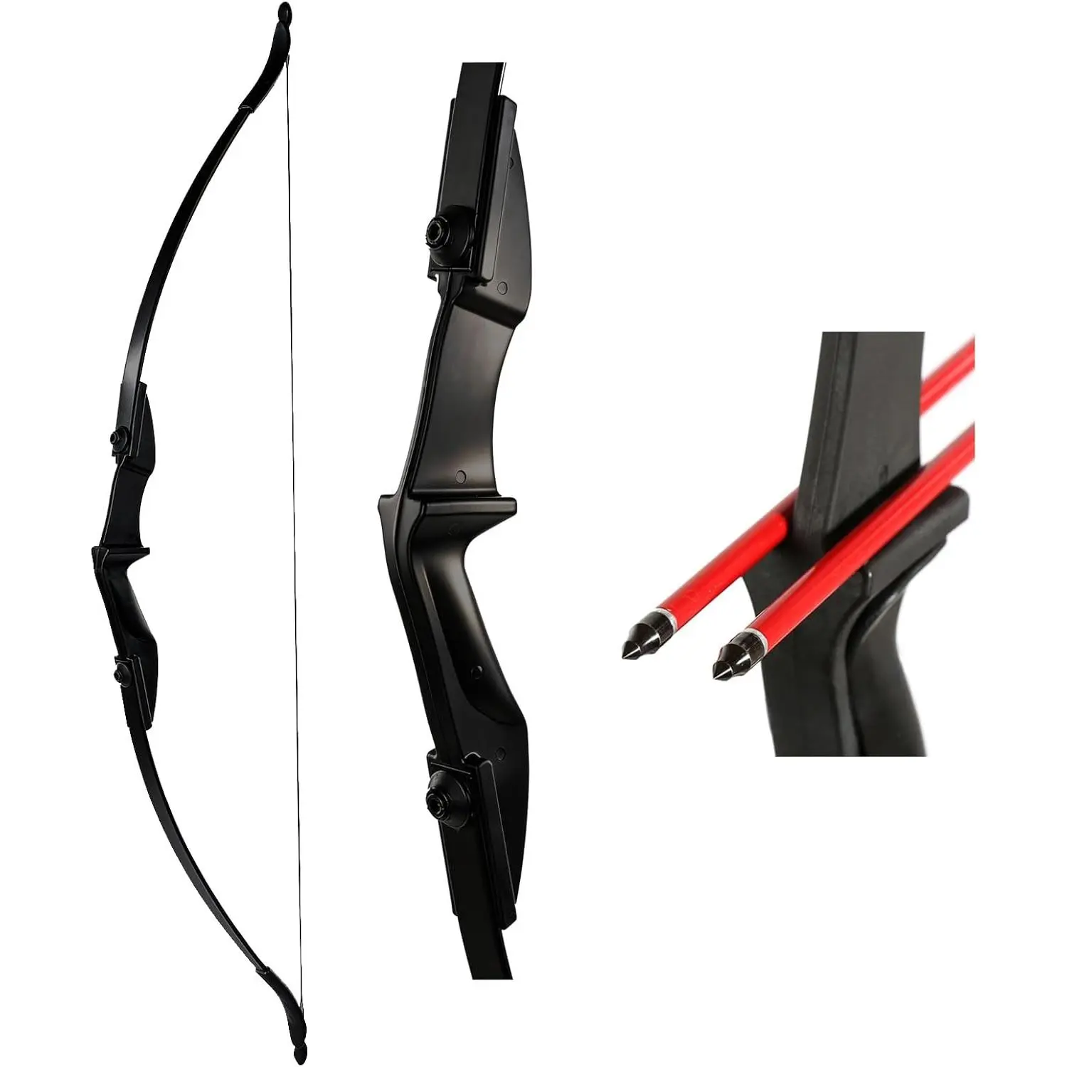 57" Takedown Recurve Bow Package, Black Hunting Long Bow for Beginner Teenagers, Right-Left Hand Compatible, Draw Weight 20lbs-30lbs-40lbs
