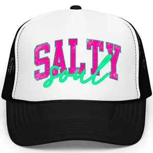 Salty Soul Trucker Hat for Women - Distressed Summer Adjustable Cap - Girly Beach Trip Foam Front Hat - Trendy Cruise Hat for Ladies