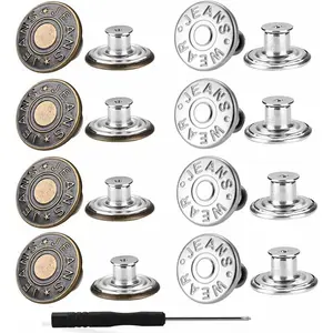 8 count Replacement Buttons for Jeans,17mm Adjustable Metal Pants Tightener,No-Sew Nailess Removable Replacement with Thread Rivets & Screwdrivers,Easy to Use,. (4  4 , 17mm)