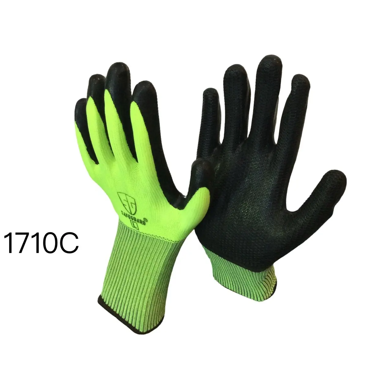 6 pairs Rubber crinkle coated lime nylon work glove, Anti Slip Gloves