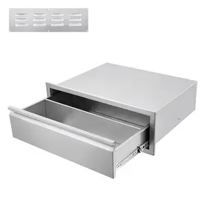 GARVEE Outdoor Kitchen Stainless Steel Flush Mount Triple Access Drawers with Divider and Venting Panel for BBQ Island Patio Grill Station, 30Wx23Dx10H inches