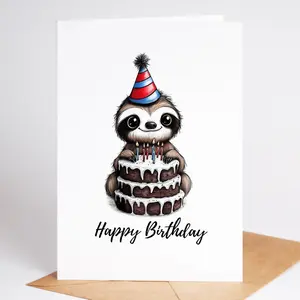 Sloth Birthday Card Personalized | Cute Sloth Happy Birthday Card for Kids & Adults | Custom Name Option | Funny Animal Birthday Card | Sloth Lover Gift