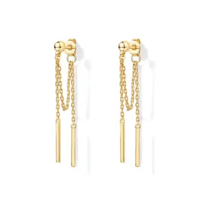 18K Gold Plated Sterling Silver Posts Drop Dangle Chain Earrings for Women | Dangling Chain Studs | Cubic Zirconia Ball Threader Earscapes Earrings