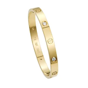 14K Gold Plated Love Bangle - Cross-Set CZ Stones, Minimalist Stackable Unisex Everyday Luxury Costume Jewelry Bracelet Accessory