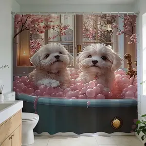 1 Pc Decorate your bathroom with cute canine bubble bath shower curtain ideal for modern home decoration featuring adorable puppy design perfect for bathroom renovation with chic aesthetic create a cozy and charming atmosphere with playful puppy motifs