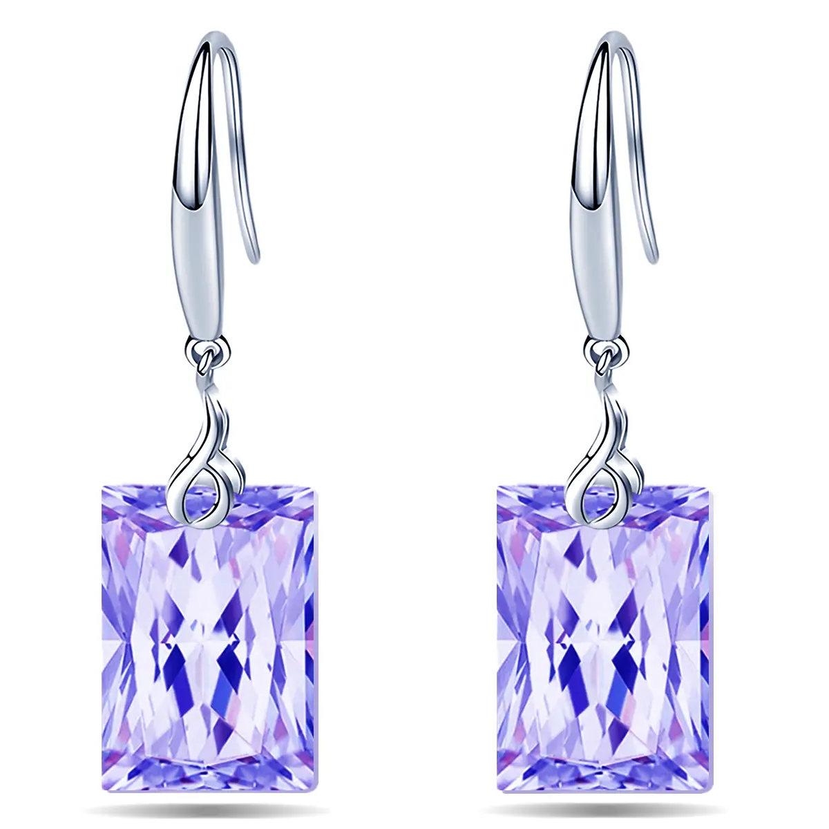 Emma Manor 925 Sterling Silver 5A Rectangle Cubic Zirconia Dangle Earrings for Women