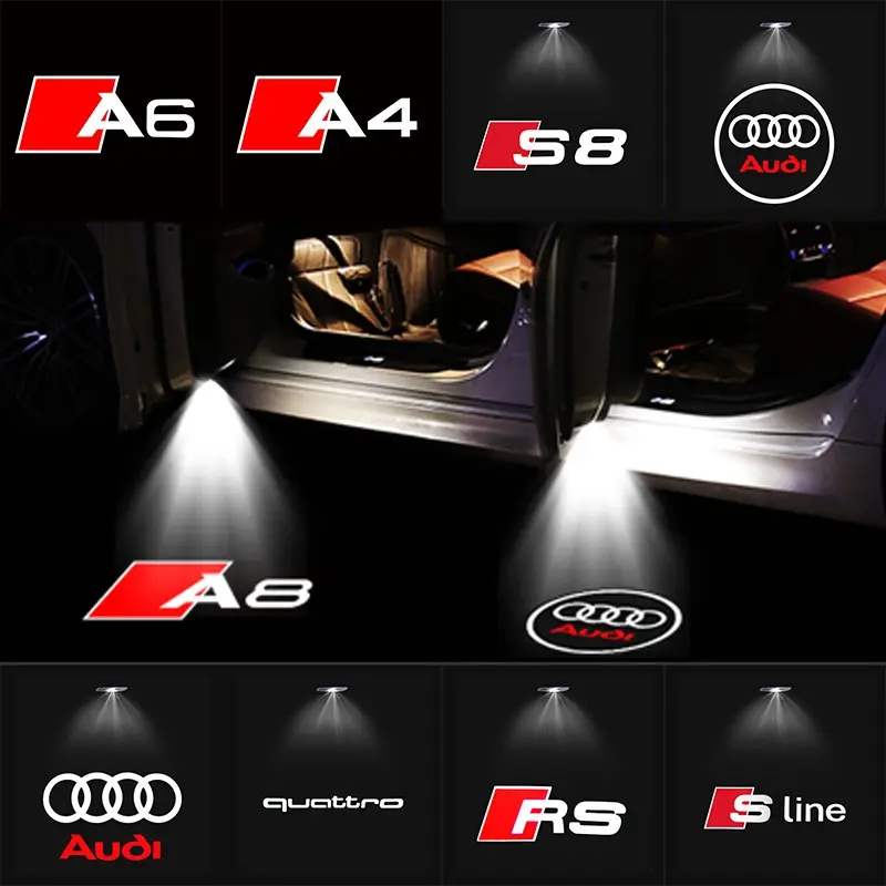 AUDI car door welcome light, LED projection ground light, Car Door Projector Lights, automatically lights up when the door is opened, high-definition without blurring, suitable for A1/A2-A8/Q3/Q5/Q7/S3-S8/quattro/RS/S line/AUDI series and other models