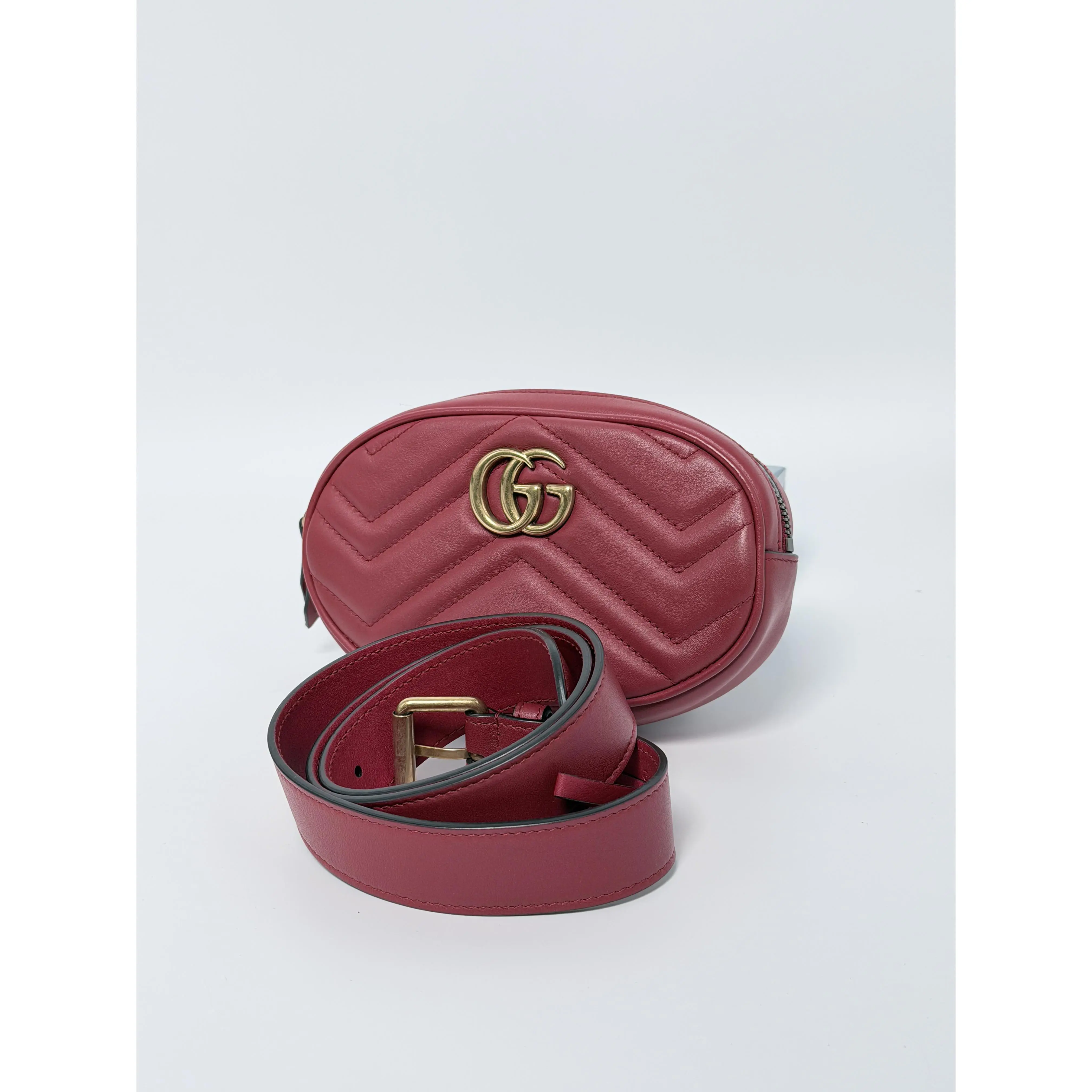 Pre-owned GUCCI gg Leather Belt Bags Authentic Marmont Matelassé Waist Belt Bag Fanny Pack JD045GG