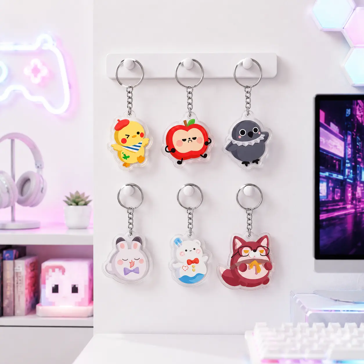 Love and Deepspace Acrylic Keychain, LADS Mascots, Sylus, Caleb, Zayne, Rafayel, Xavier, Valko, Moonbuns