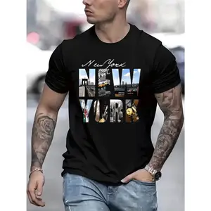 New York Graphic Print T-Shirt For Men Casual Short Sleeve Tee 1 Pcs 100% Heavy Cotton - Comfortable Crew Neck, Soft Adorable Tees Tops