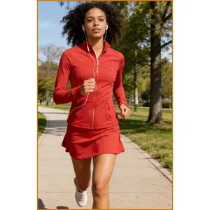 Vibe Outdoor Slim-Fit Stand Collar Sports Jacket & Mini Skirt Set  High Stretch Activewear for Outdoor, Workout & Casual Daily