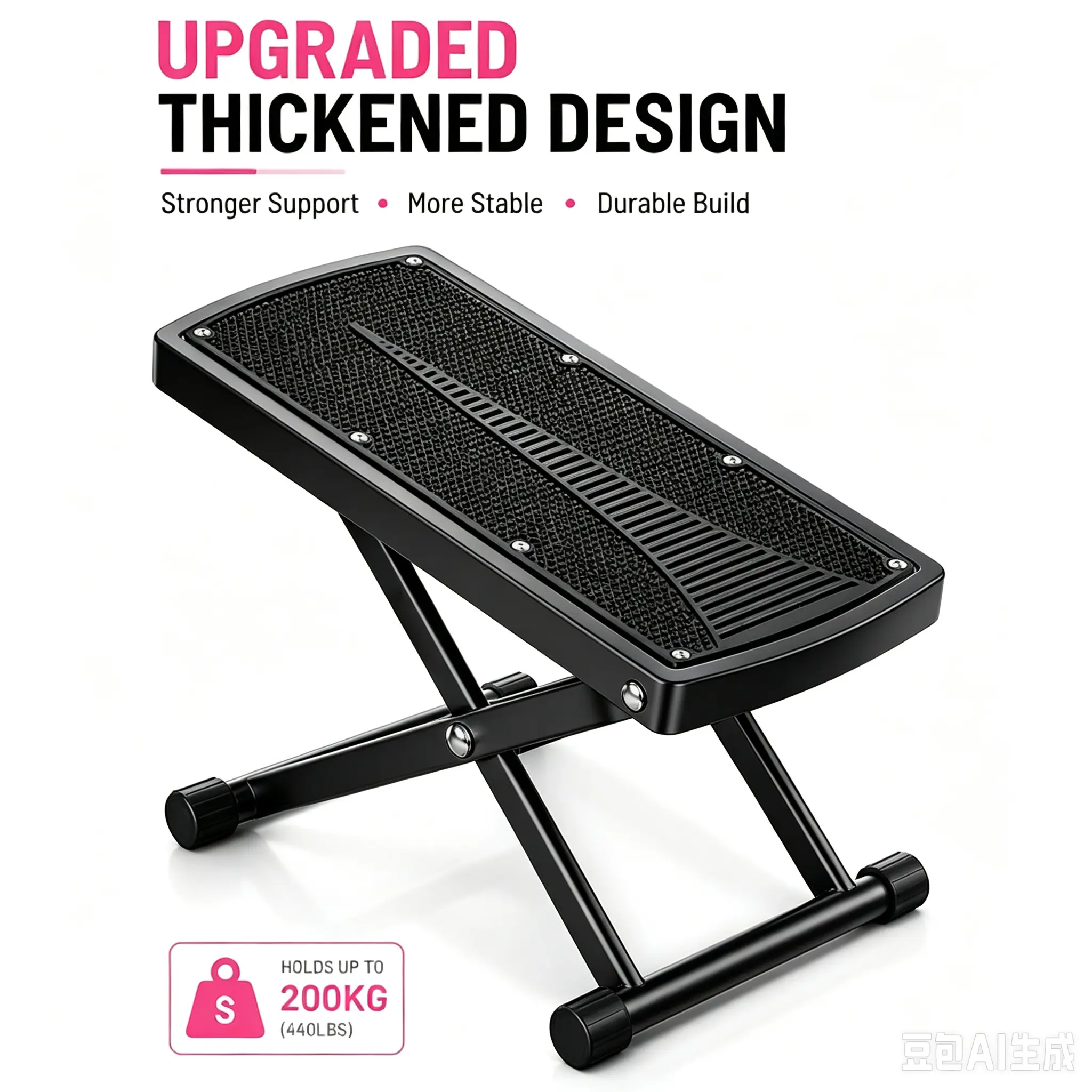 Adjustable Black Desk Support Stand - Stainless Steel Pedicure Foot Rest with Non-Slip Pad, No-Bending Design, Practical Home Office Accessory Gift Idea