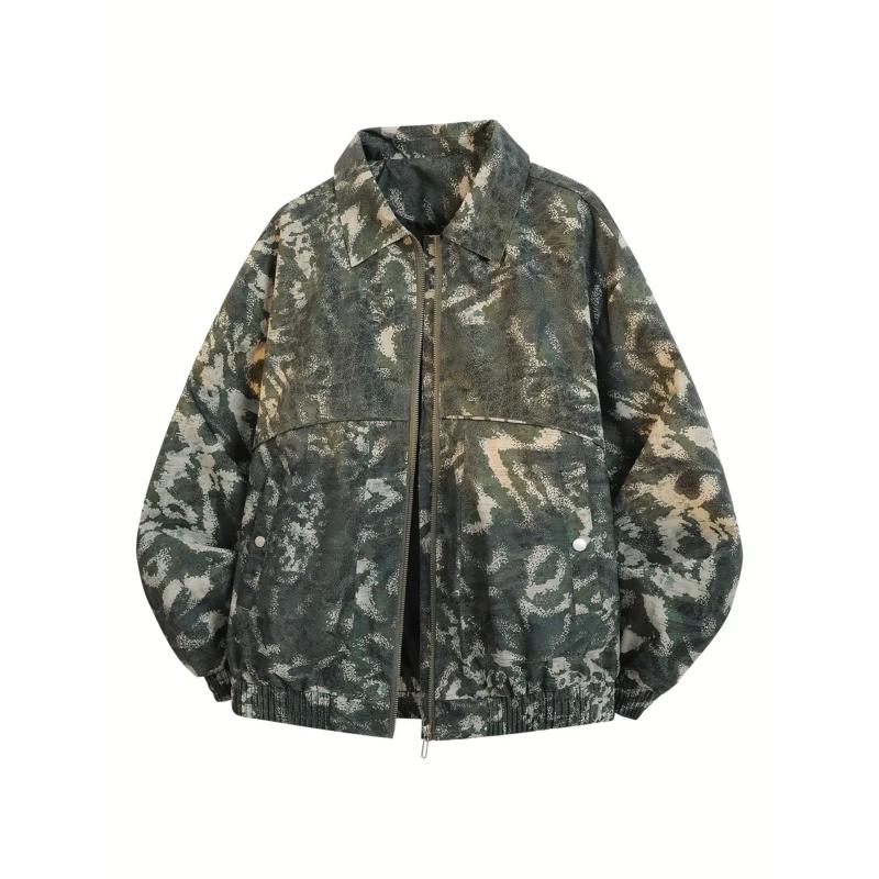 Men's and Women's Camouflage Jackets - Softshell Full Zip Outdoor Jacket with Collar, Green/Brown/Beige Camouflage Pattern, Machine Washable Winter and Fall Jacket for Hunting, Casual Style (Regular Fit)