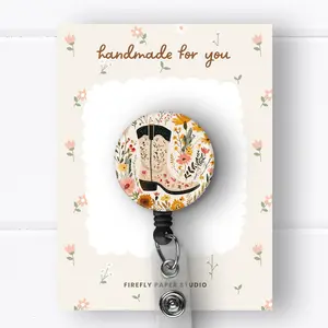 Cowgirl Boot Badge Reel, Retractable Badge Reel w/ Alligator Swivel Clip