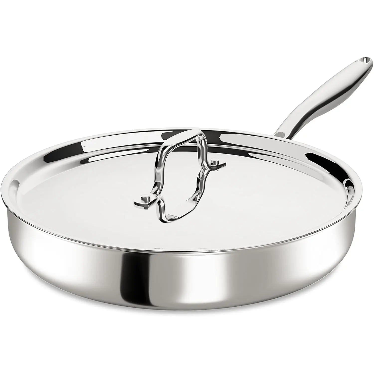 12 Inch Tri-Ply Stainless Steel Frying Pan, Frying Pan with Lid, PFOA/PTFE Free Skillet, Induction Cooking Pans, Dishwasher & Oven Broiler Safe 600F, Professional Cookware, Heavy Duty & Even Heat