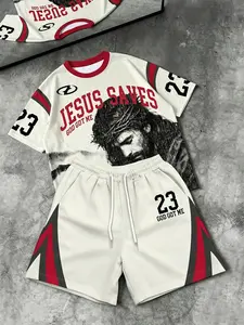 Men's "Jesus Saves God Got Me" Basketball Jersey Set, Y2K Streetwear "23" Print Co-Ord, American Retro High Street Sportswear, Perfect for Basketball, Daily Wear #springsaledeals2026 #summeroutfits #tiktokshopmademebuyit #basketballset