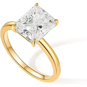 FISSEN Engagement Rings for Women 14K Gold Plated Rectangle Cubic Zirconia Ring Dainty Gold Promise Ring Wedding Band Rings for Women Trendy Gold Jewelry gift