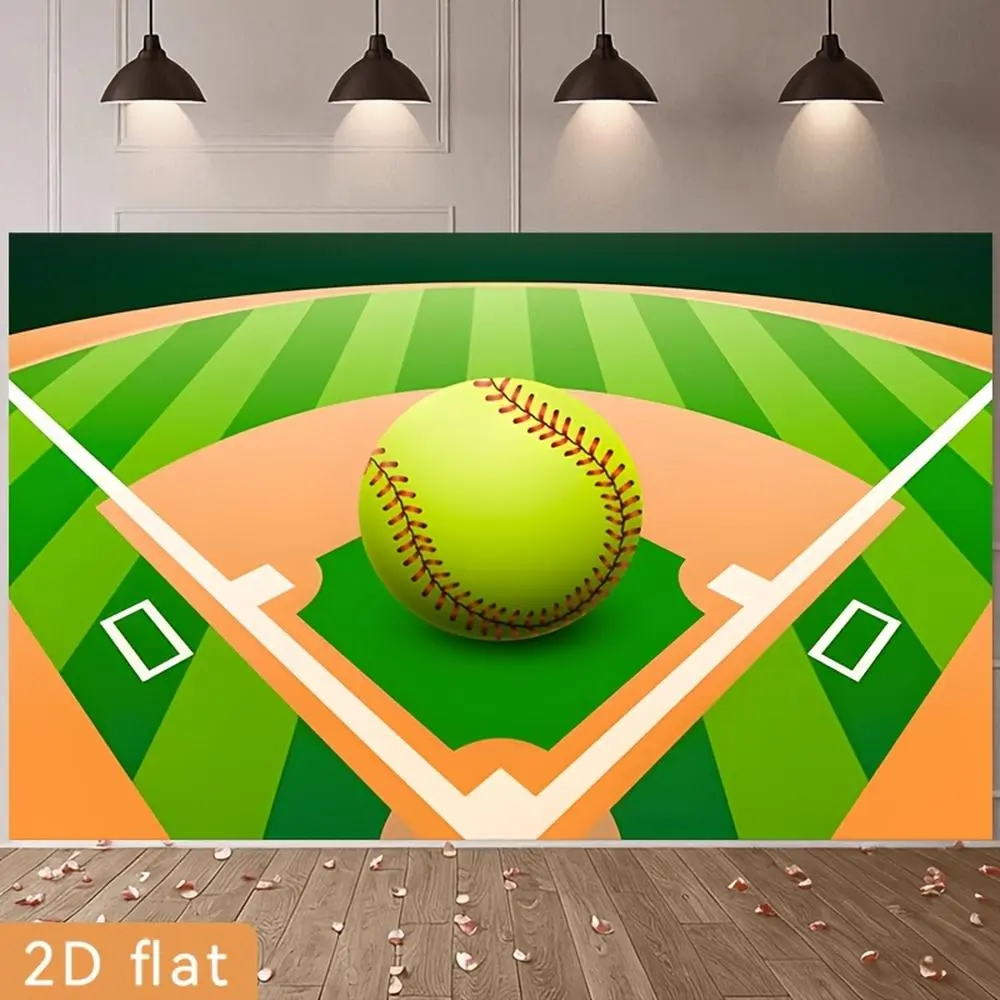 2D Flat Polyester Photography Backdrop with HD Prints - Foldable, Soft, Lightweight Cloth, Baseball & Softball Pattern, Party Decor for Sports Fans, Photo Booth, Sports Theme Events