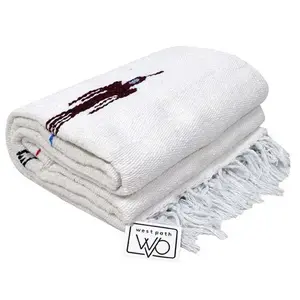 WestPath Baja Throw Blanket White Mexican Thunderbird Design Thick Yoga Blanket Vintage Style Throw Wall Tapestry