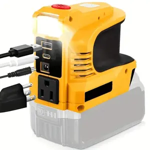 220W Power Inverter Compatible For Dewalt 20V Battery, DC 20V To AC 110V Portable Power Station With 1 AC Outlet, 1 USB Ports &5A DC Round Port& 1 Type-C Fast Charging, 400LM LED Work Light