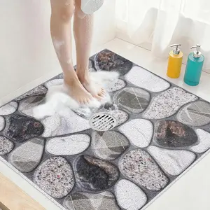 Non-Slip Square Shower Mat, 36x36 Inch Extra Large with Center Drain Hole, Anti-Slip Loofah Bath Mat for Shower Stall Bathtub, Ideal for Elderly