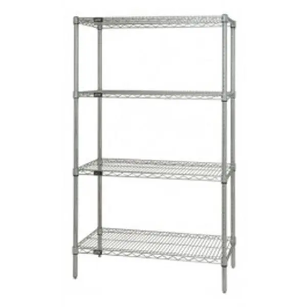 Quantum Storage WR86-1454C Chrome Metal Wire Mesh Shelving Unit, 4-Shelf Industrial Functional Rack Starter Kit with Airflow - 14x54x86 in. Home Organizer
