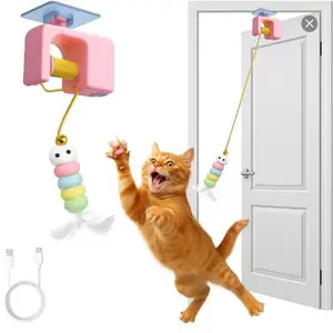 Interactive Automatic Cat Toy for Indoor Cats Electric Door Hanging Toy with Feather Plush Caterpillar for Kittens Fun Chase & Exercise  Toys Interactive Cartoon Design  toys cool cat stuff   toy cool cat stuff