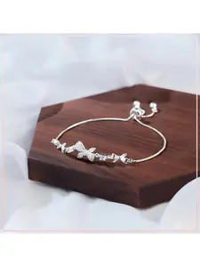 Zircon bow sparkling sweet women's silver crystal aesthetic bracelet - silver