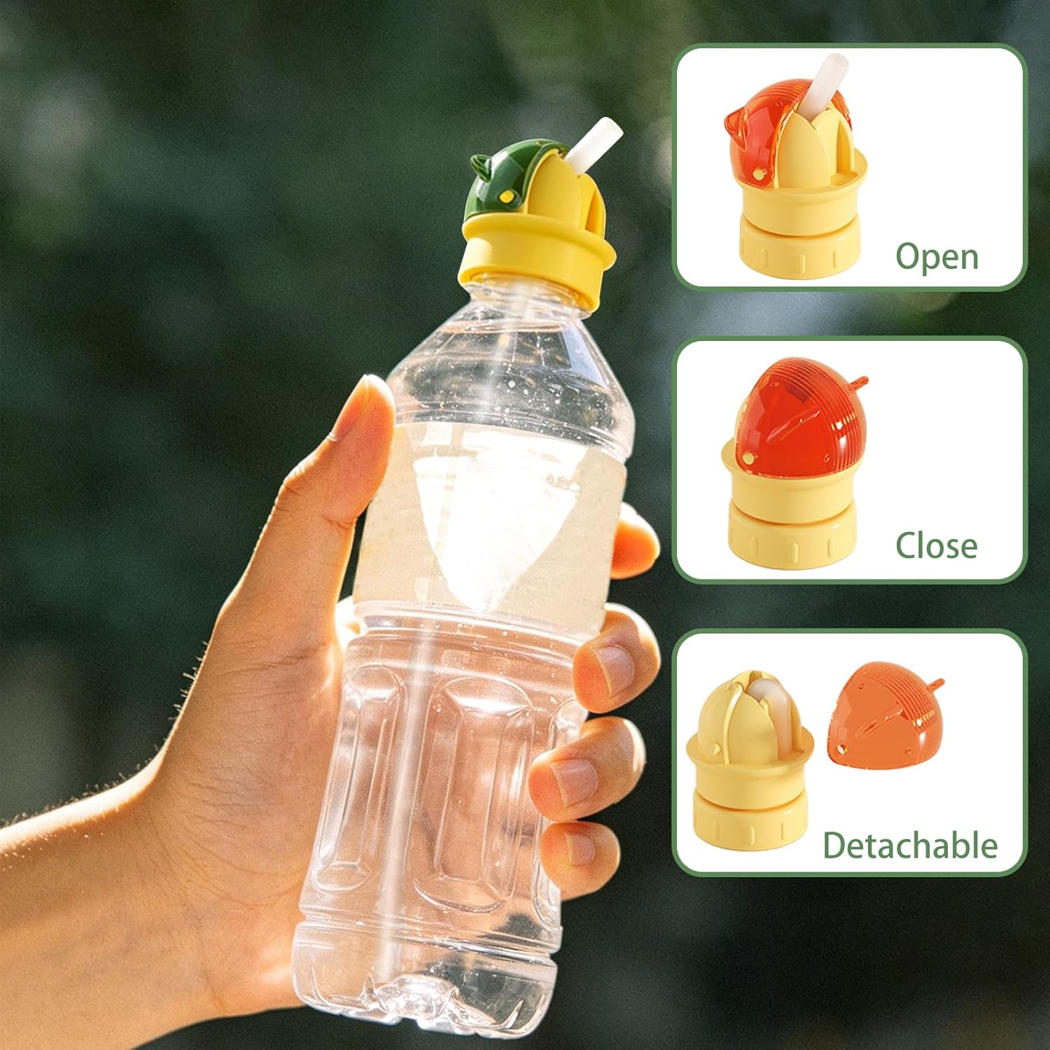 Reusable Children's Drink Bottle Straw Lid - 2-in-1 Washable Portable Spill-Proof Twist Cover Cap, Water Bottle Spout Adapter
