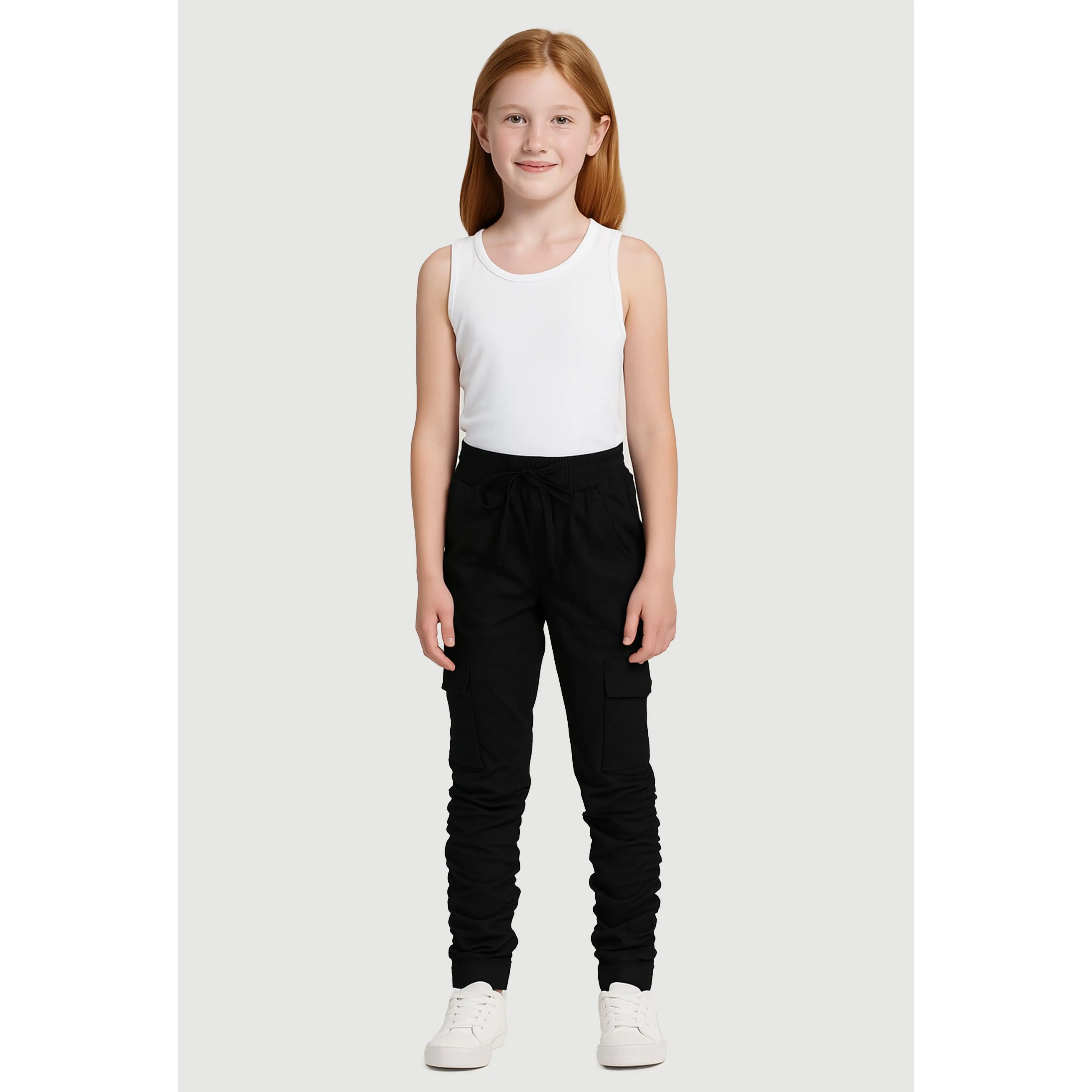 Girls Stretchy Ruched Cargo Pockets Joggers
