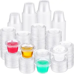 1000 Pieces 1 oz Containers with Lids 1 oz Portion Condiment Cups Disposable Souffle Cups Sauce Cup Salad Plastic Food Cup for Restaurant Picnic Birthday Wedding Outdoor Party